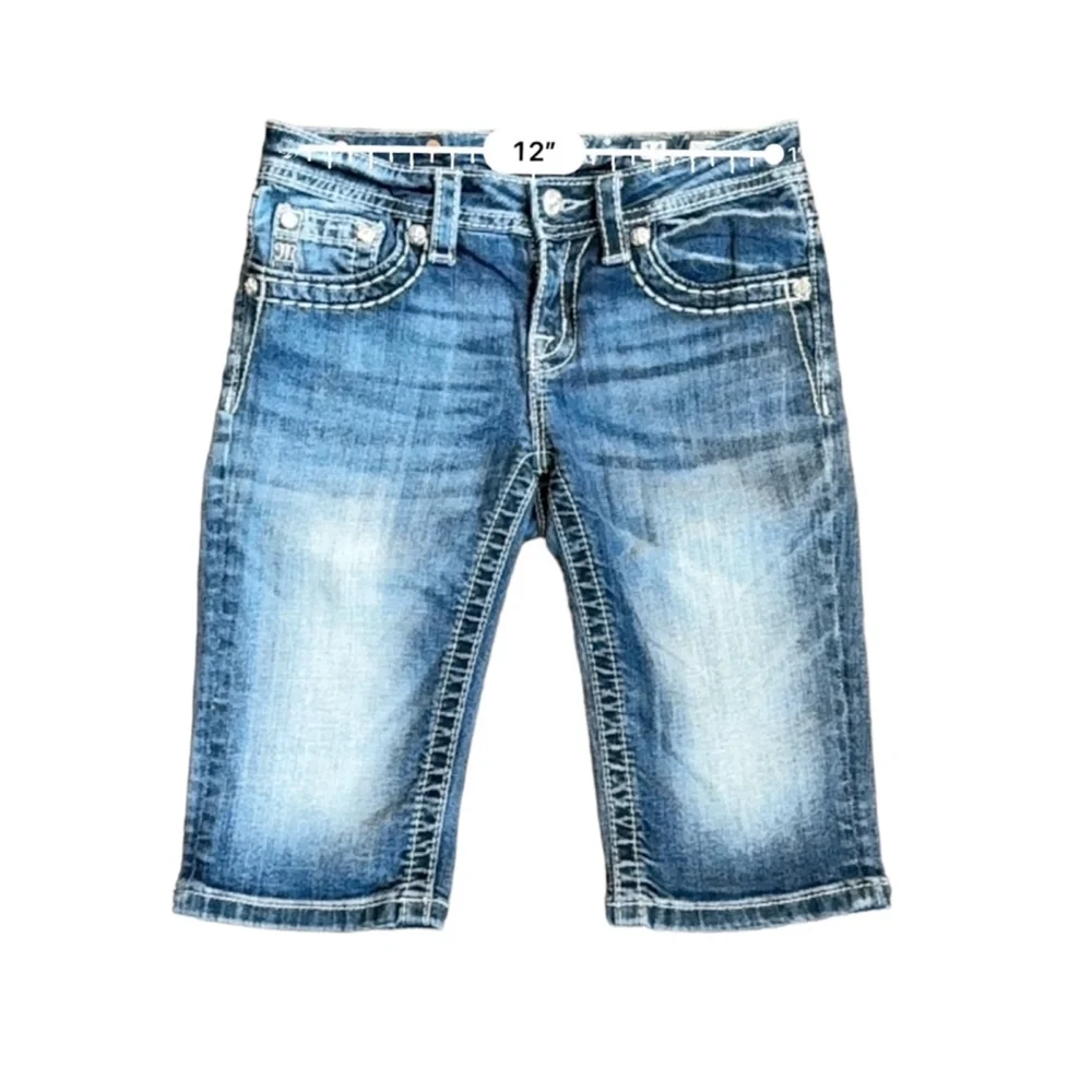 Miss Me Jeans Girls Dark Wash Embellished Faded Bermuda Denim Shorts Siz…​ - Picture 4 of 7